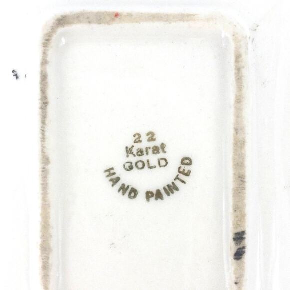 Vintage MCM Ashtray 22 KT Gold White Hand Painted 5" X 4" - Picture 9 of 12